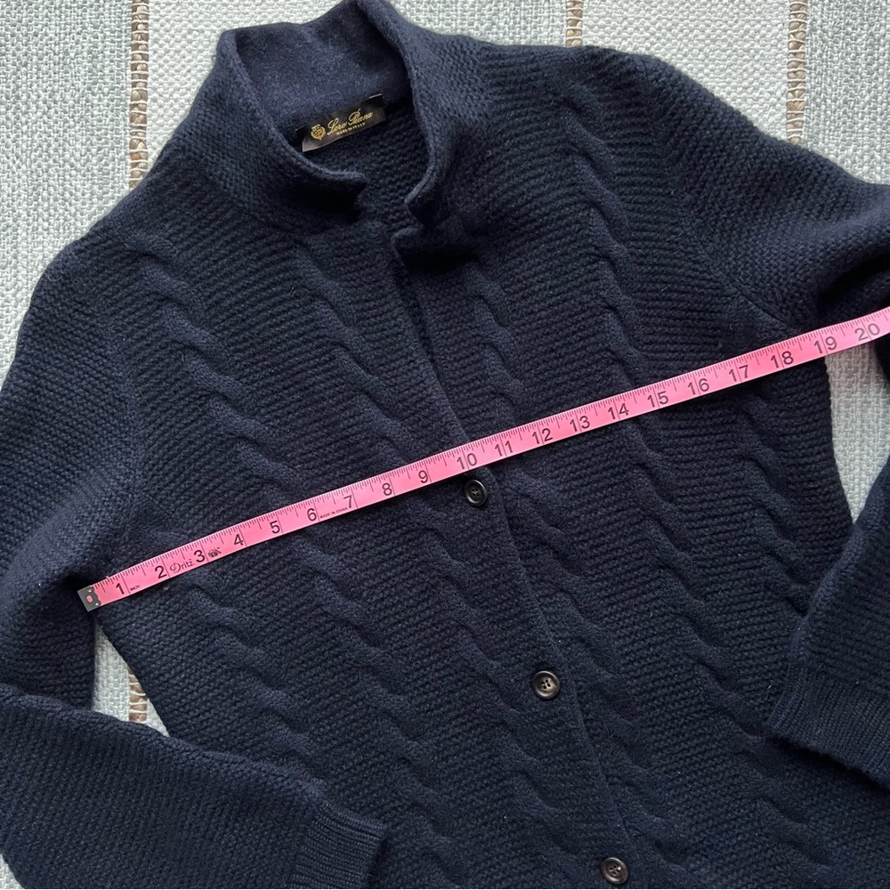 Loro Piana Navy Blue 100% Cashmere Cable Knit Button Front Cardigan Sweater 48 M - Picture 6 of 10